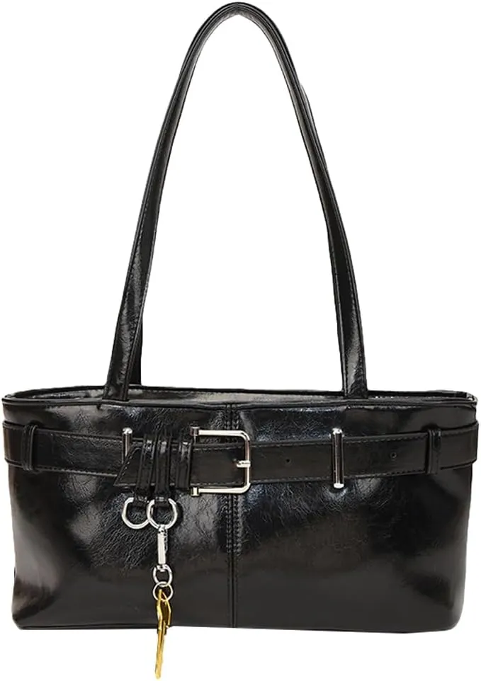 Women PU Leather Underarm Purse Y2K Hobo Clutch Small Trendy Shoulder Bag Solid Tote Handbag