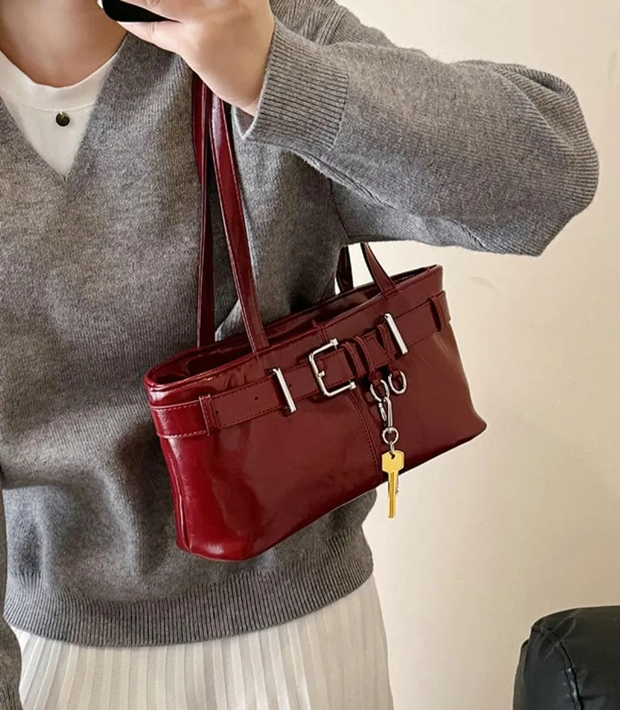 Women PU Leather Underarm Purse Y2K Hobo Clutch Small Trendy Shoulder Bag Solid Tote Handbag