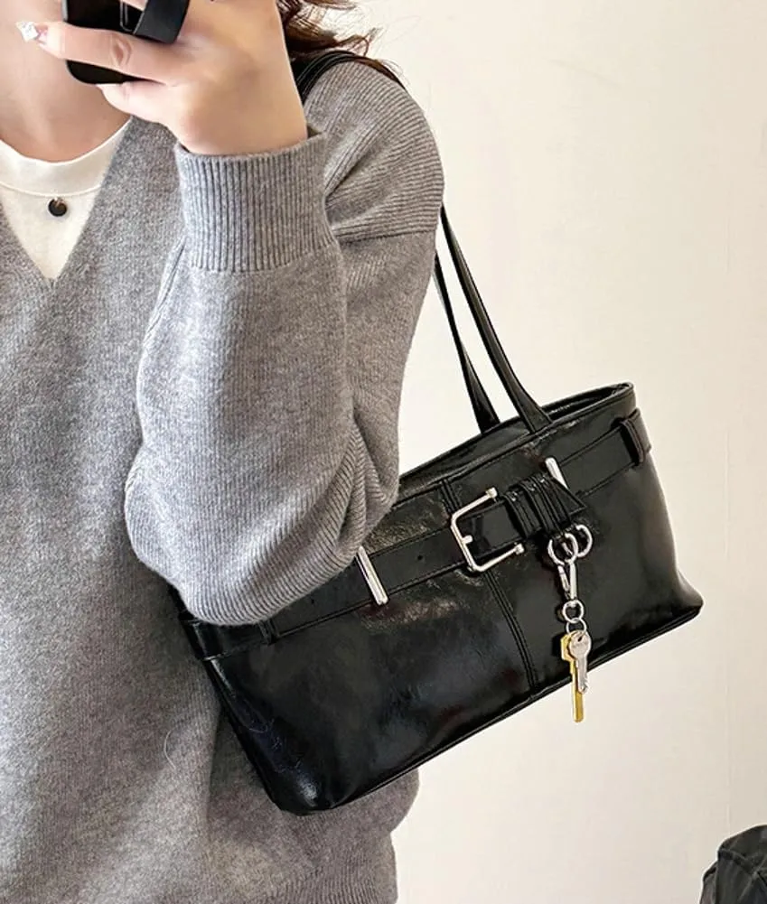 Women PU Leather Underarm Purse Y2K Hobo Clutch Small Trendy Shoulder Bag Solid Tote Handbag