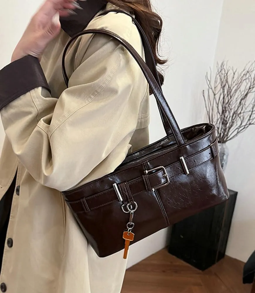 Women PU Leather Underarm Purse Y2K Hobo Clutch Small Trendy Shoulder Bag Solid Tote Handbag