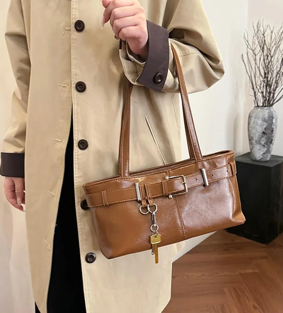 Women PU Leather Underarm Purse Y2K Hobo Clutch Small Trendy Shoulder Bag Solid Tote Handbag