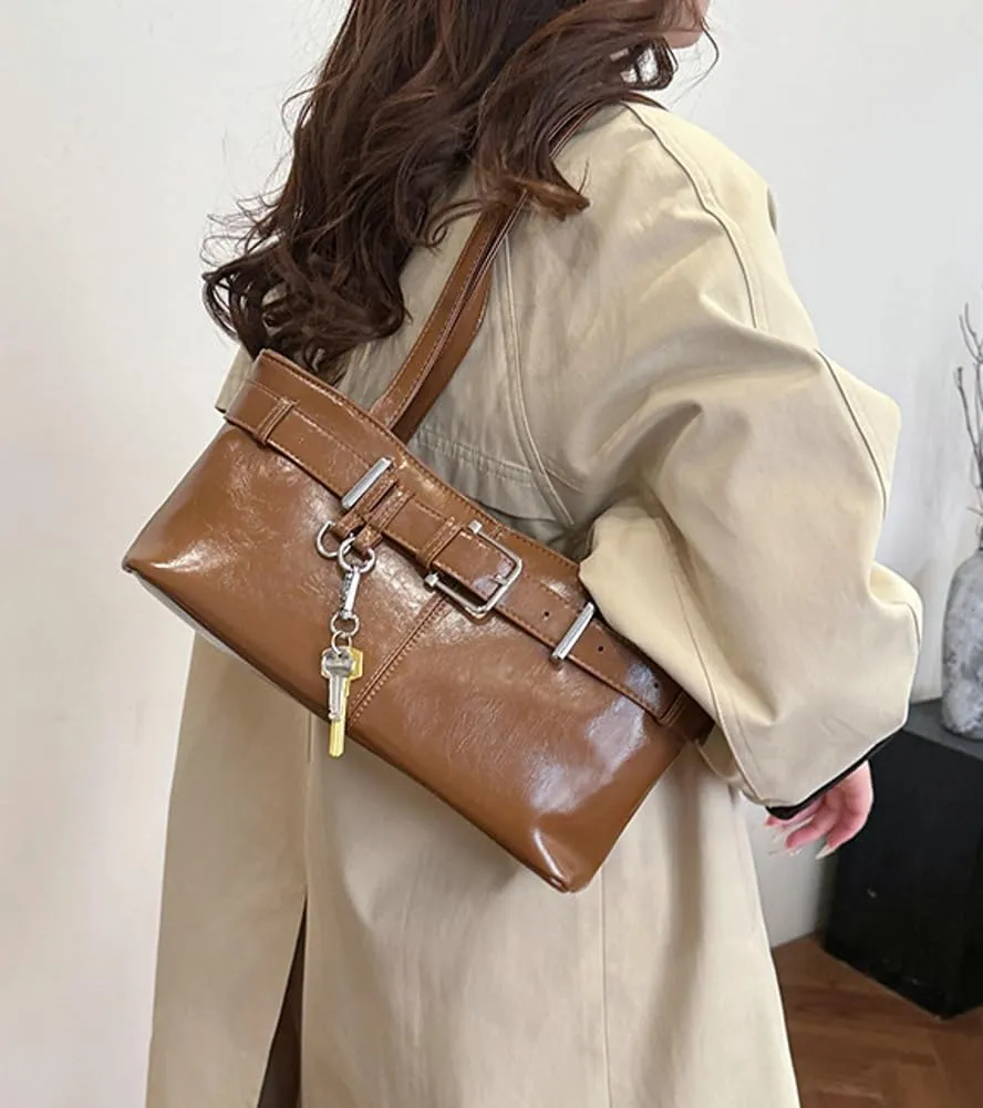 Women PU Leather Underarm Purse Y2K Hobo Clutch Small Trendy Shoulder Bag Solid Tote Handbag