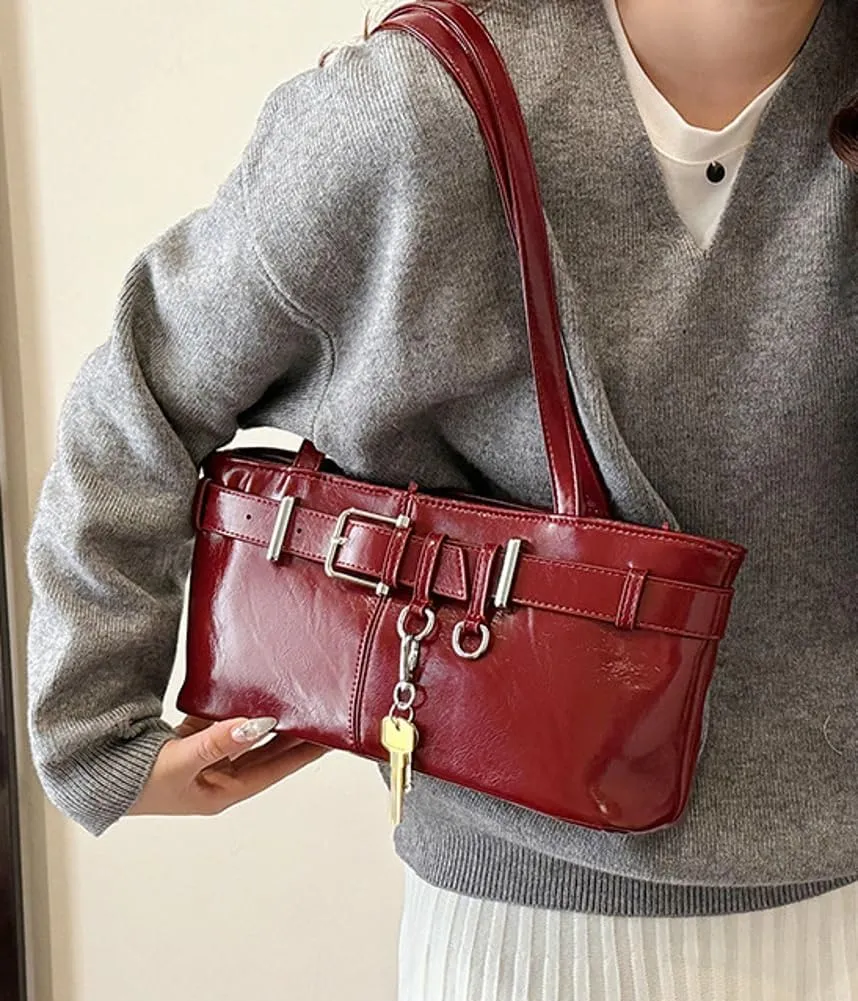 Women PU Leather Underarm Purse Y2K Hobo Clutch Small Trendy Shoulder Bag Solid Tote Handbag