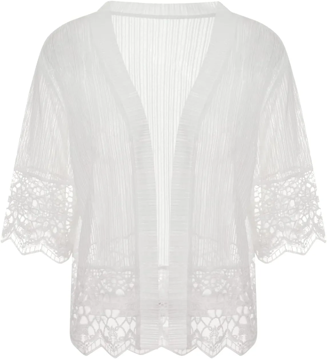 Women Solid Color Lace Cardigan Open Front Shrug Hollow Patchwork Sheer Short Sleeve Bolero Cover-Up Blouse Tops