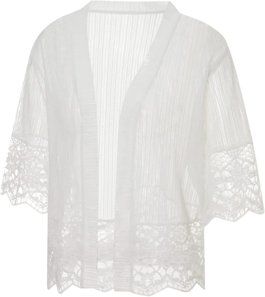 Women Solid Color Lace Cardigan Open Front Shrug Hollow Patchwork Sheer Short Sleeve Bolero Cover-Up Blouse Tops