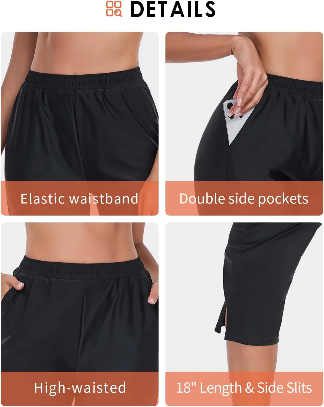Women's 18'' High Waisted Swim Capris Pants Quick Dry Beach Pants Long Bathing Suit Bottoms with Pockets