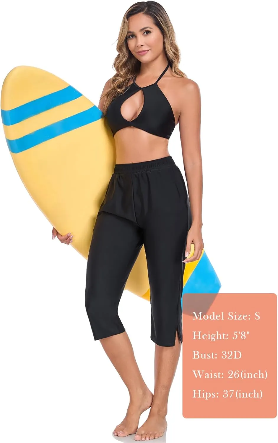 Women's 18'' High Waisted Swim Capris Pants Quick Dry Beach Pants Long Bathing Suit Bottoms with Pockets