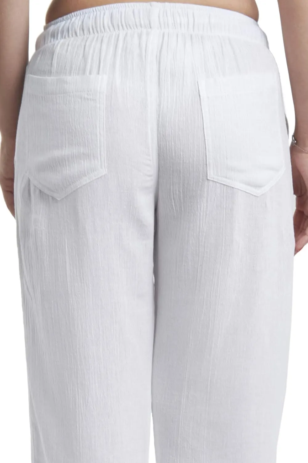 Women's Cotton Gauze Low Waist Beach Pants with Pockets