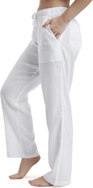 Women's Cotton Gauze Low Waist Beach Pants with Pockets