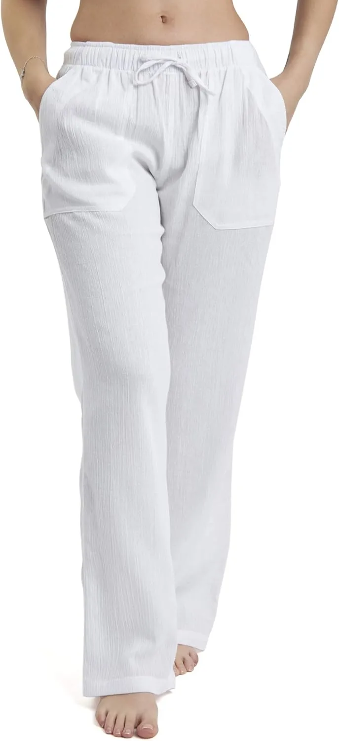 Women's Cotton Gauze Low Waist Beach Pants with Pockets