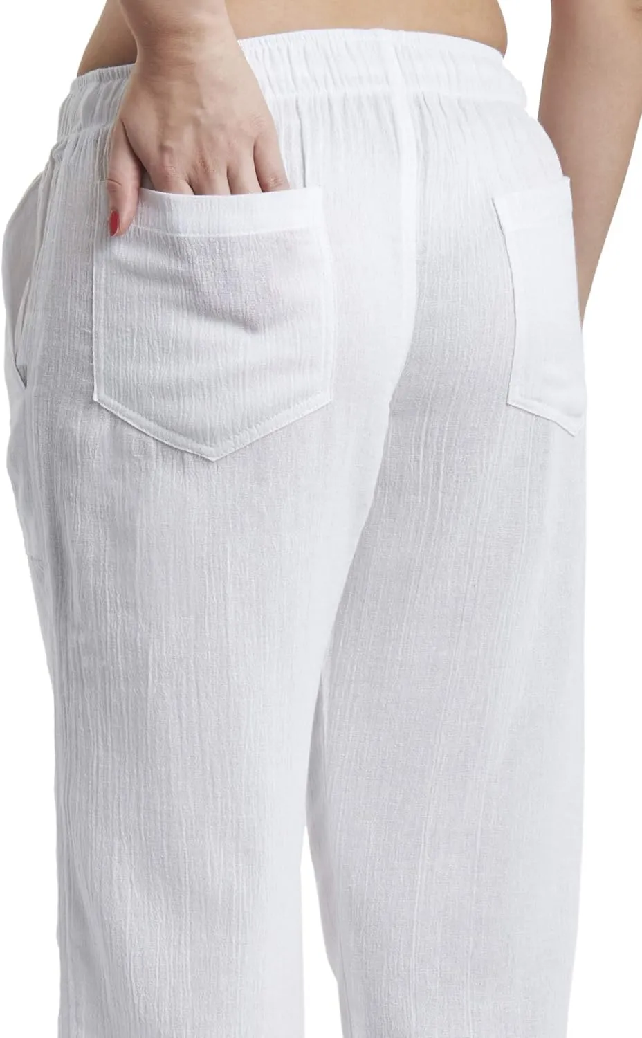 Women's Cotton Gauze Low Waist Beach Pants with Pockets