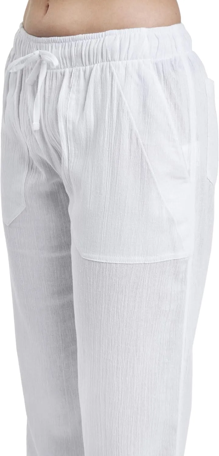 Women's Cotton Gauze Low Waist Beach Pants with Pockets