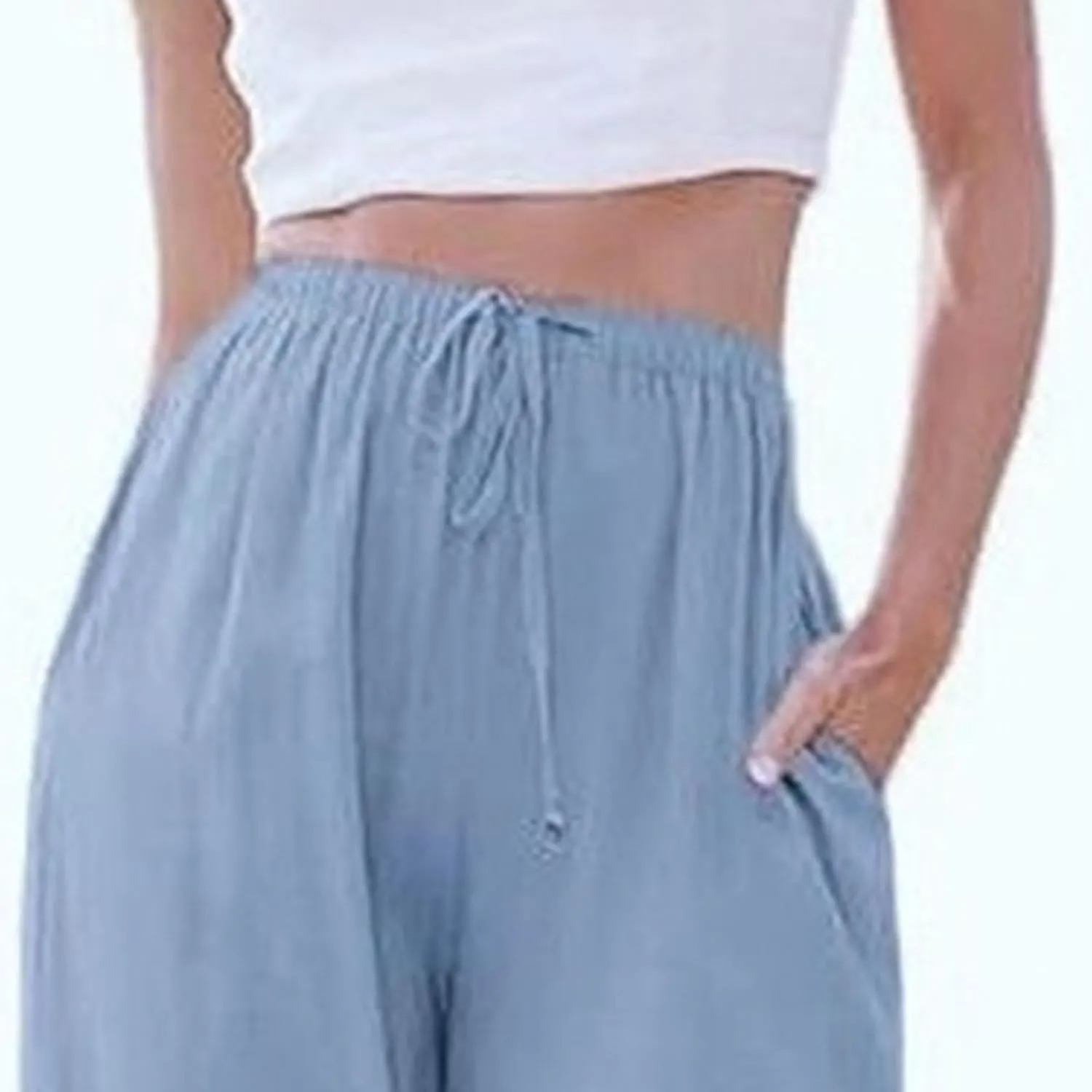 Women's Cotton Linen Summer Pants Flowy Wide Leg Beach Trousers