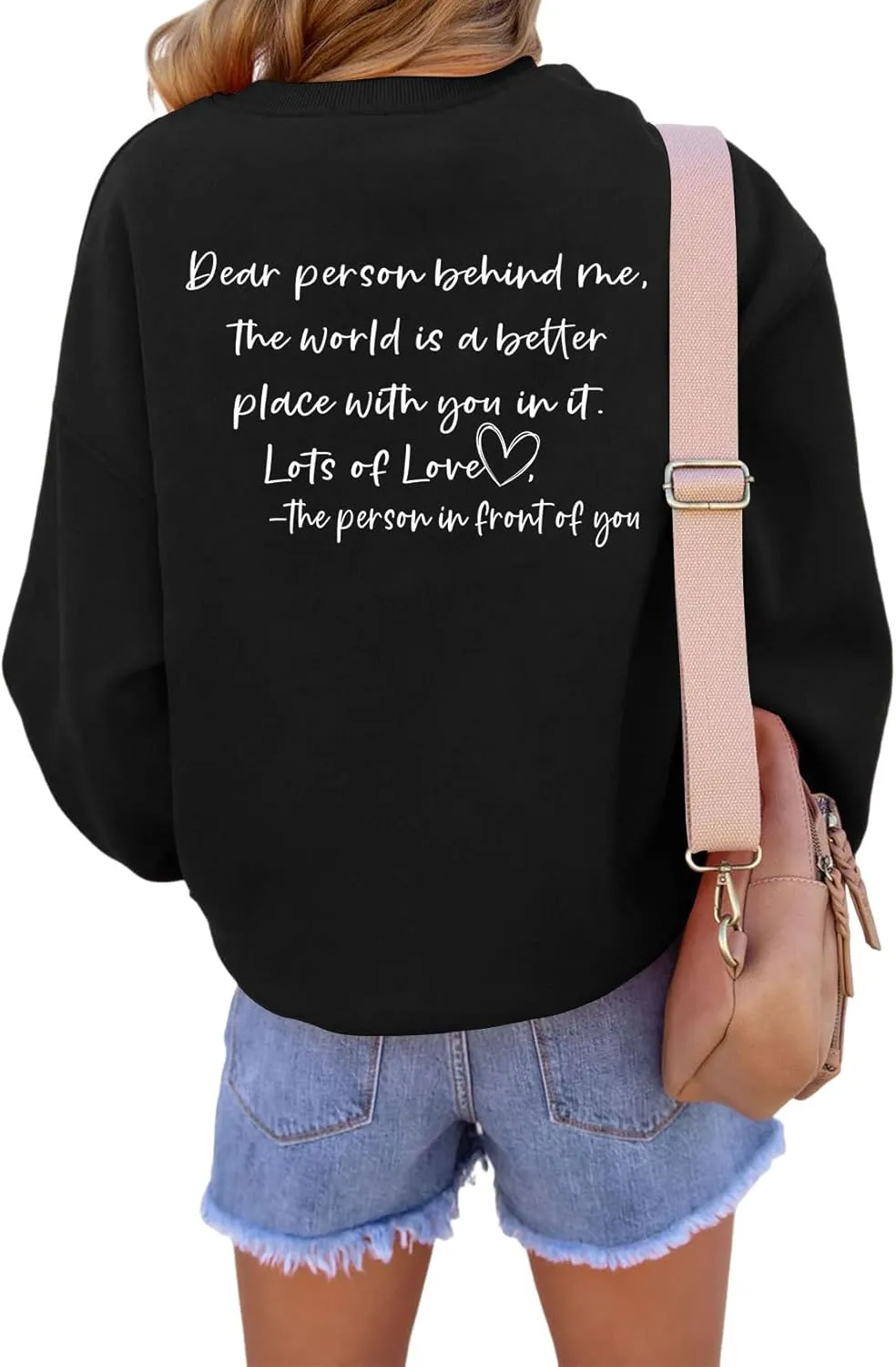 Women's Love Graphic Sweatshirts Dear Person Behind Me Lots of Love Oversized Pullover Long Sleeve Crewneck
