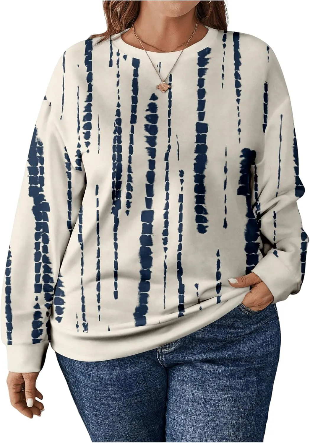 Women's Plus Size Color Block Sweatshirts Crew Neck Long Sleeve Trendy Fall Top