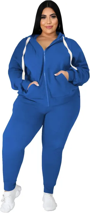 Women's Plus Size Two Piece Outfits Sweatsuits Sets Long Sleeve Loungewear Tracksuit Sets