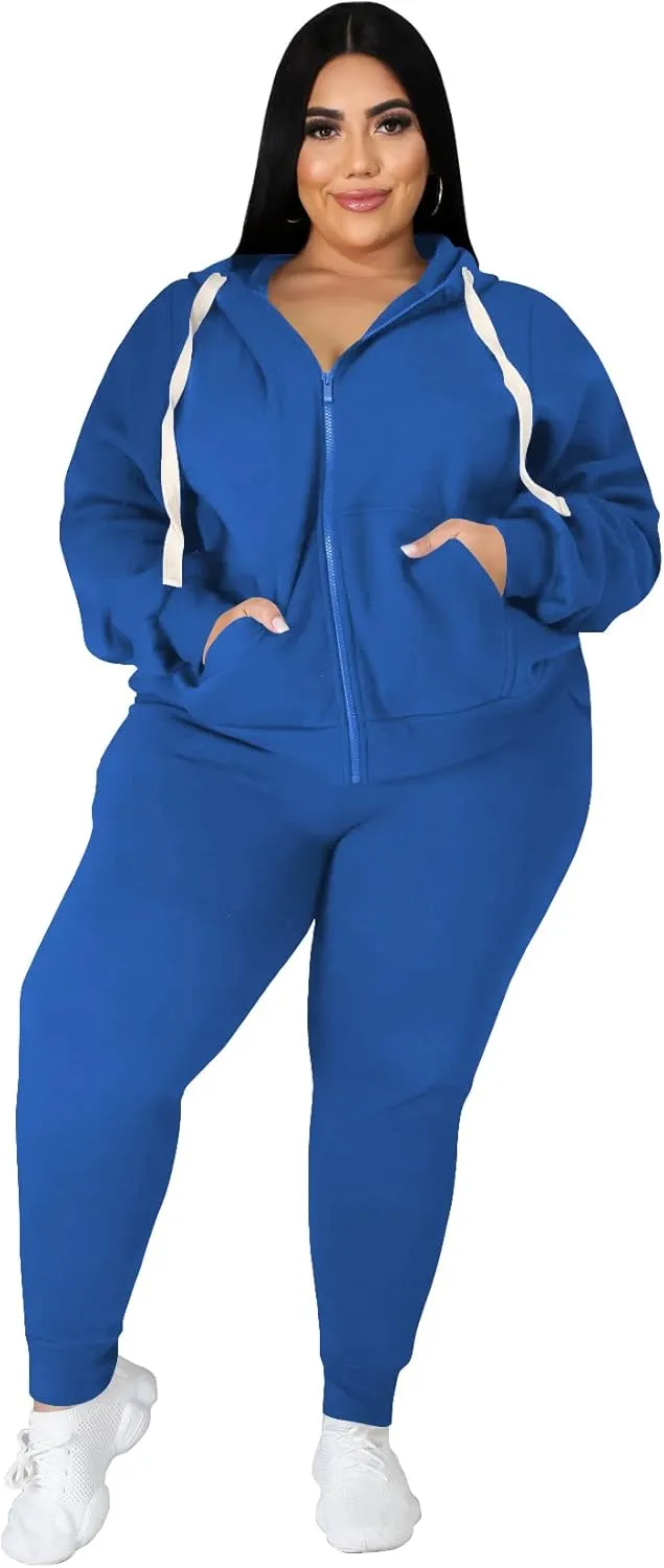 Women's Plus Size Two Piece Outfits Sweatsuits Sets Long Sleeve Loungewear Tracksuit Sets