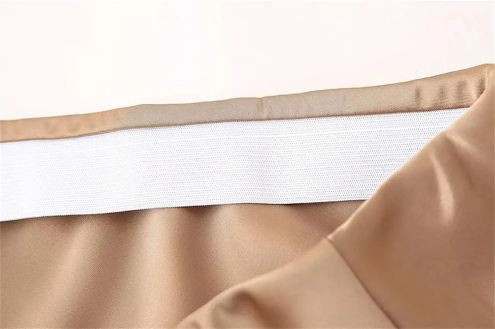 Women's Satin Midi Skirt High Waist with Elastic Waistband Solid Vintage Long Casual Skirts