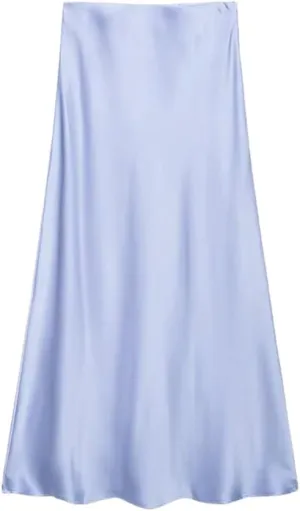 Women's Satin Midi Skirt High Waist with Elastic Waistband Solid Vintage Long Casual Skirts