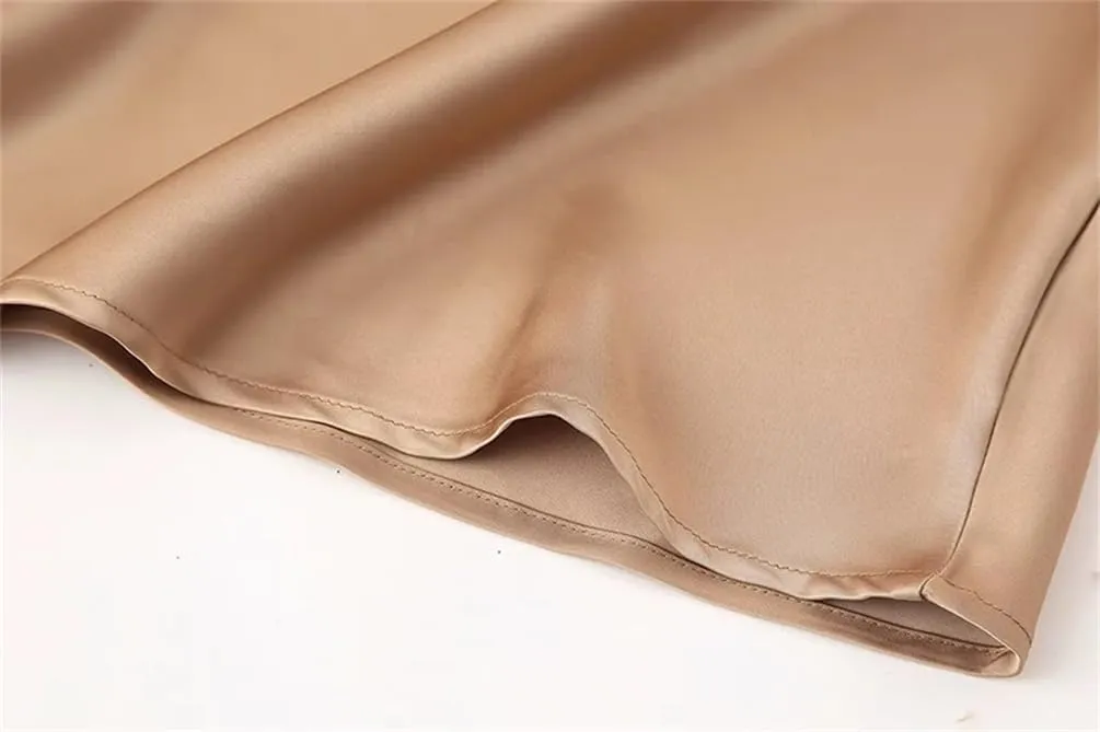 Women's Satin Midi Skirt High Waist with Elastic Waistband Solid Vintage Long Casual Skirts