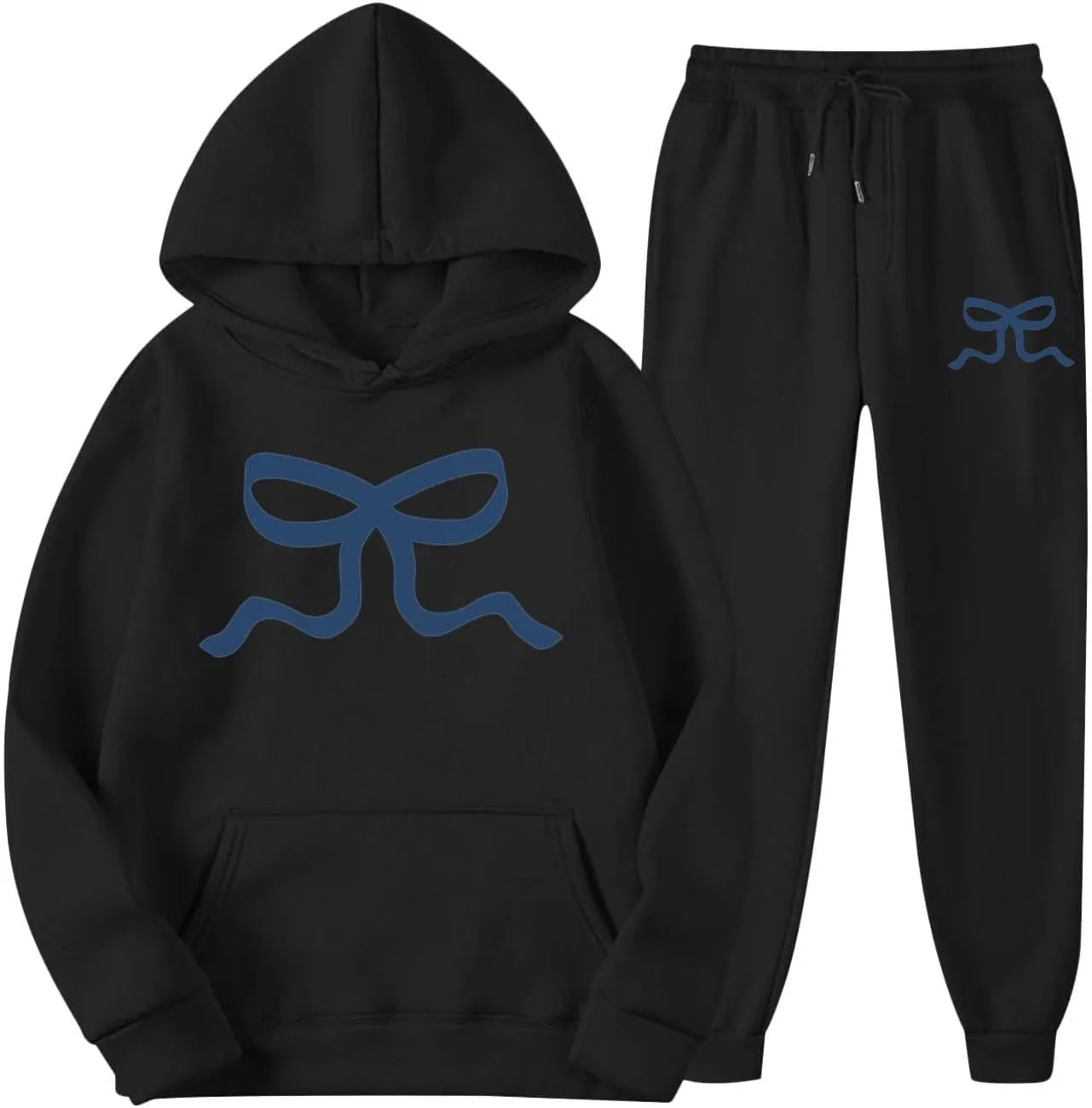 Womens Sweatsuits 2 Piece Set 2025 Oversized Drawstring Hoodie Bow Graphic Print Pullover Jogger Tracksuit with