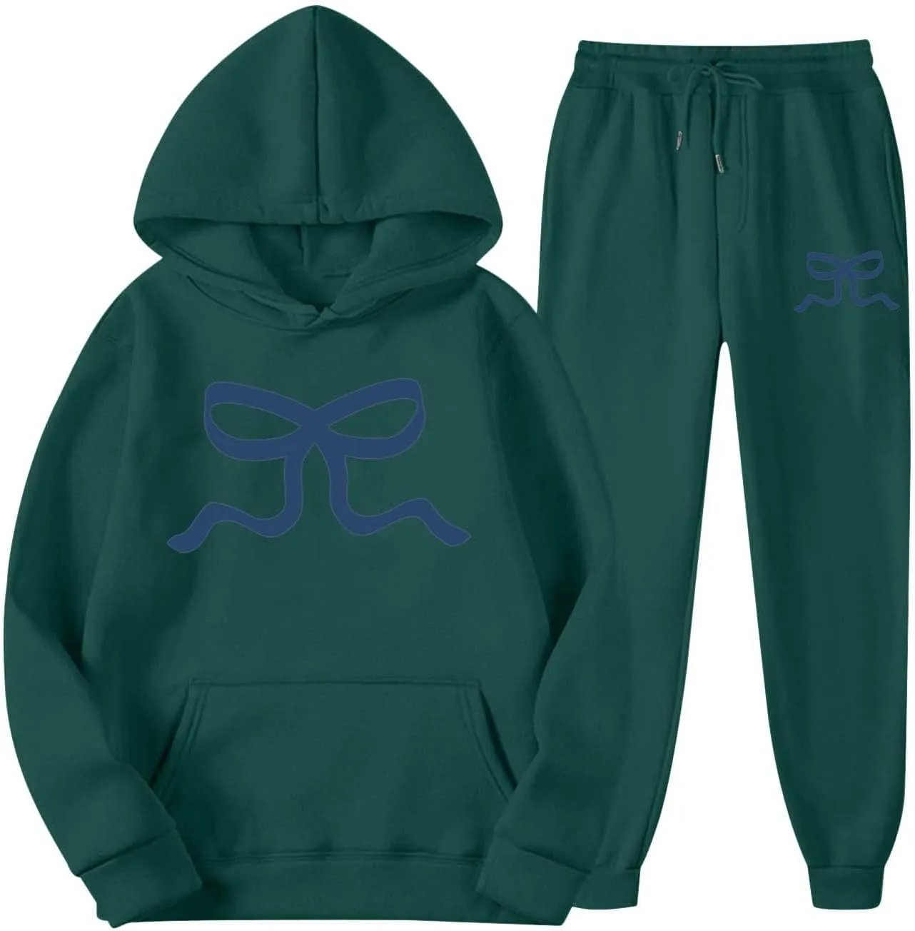 Womens Sweatsuits 2 Piece Set 2025 Oversized Drawstring Hoodie Bow Graphic Print Pullover Jogger Tracksuit with
