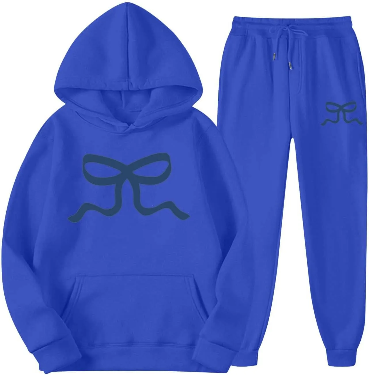 Womens Sweatsuits 2 Piece Set 2025 Oversized Drawstring Hoodie Bow Graphic Print Pullover Jogger Tracksuit with