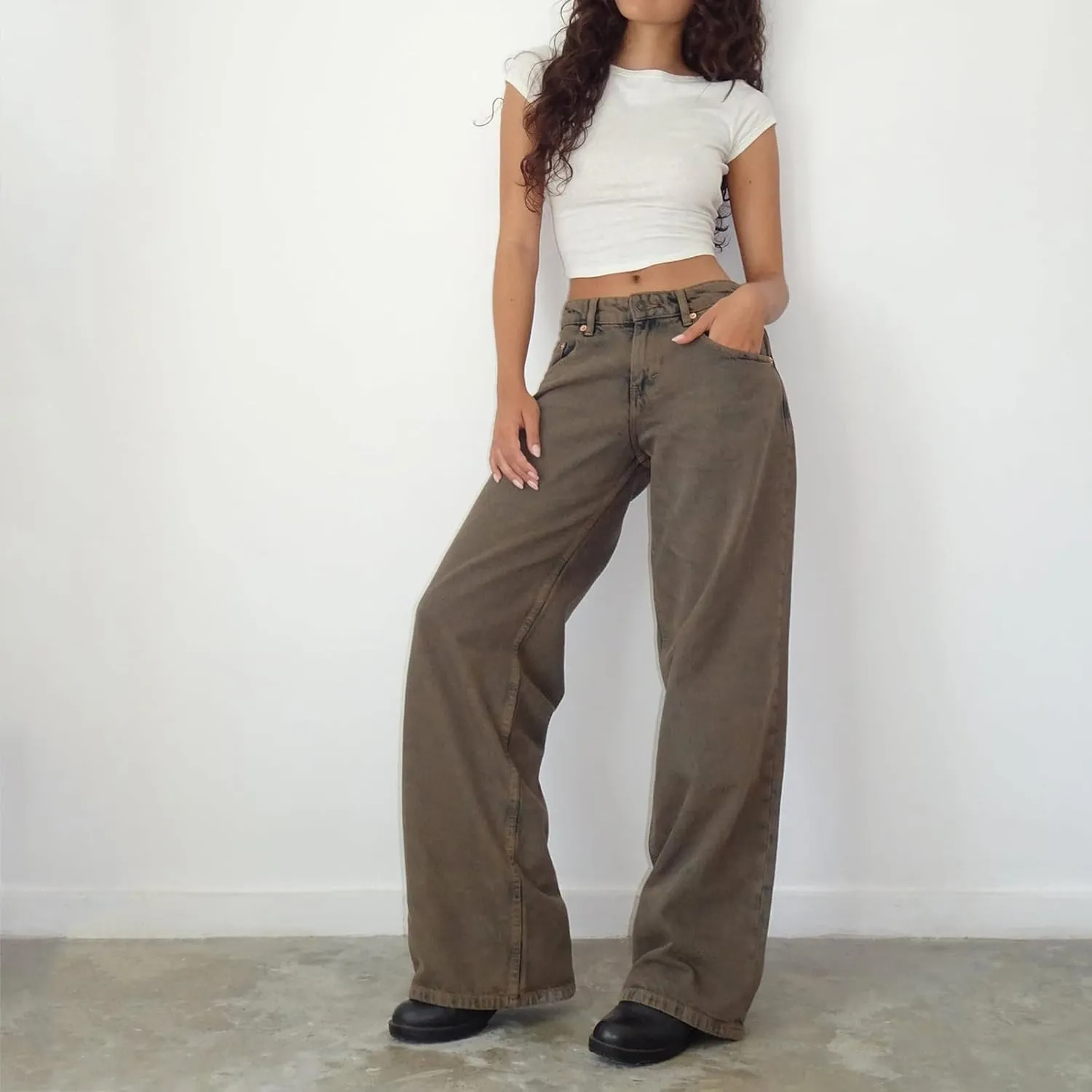 Women's Wide Leg Boyfriend Denim Pants - Low Rise Baggy Casual Loose Jeans - Y2K E-Girl Style