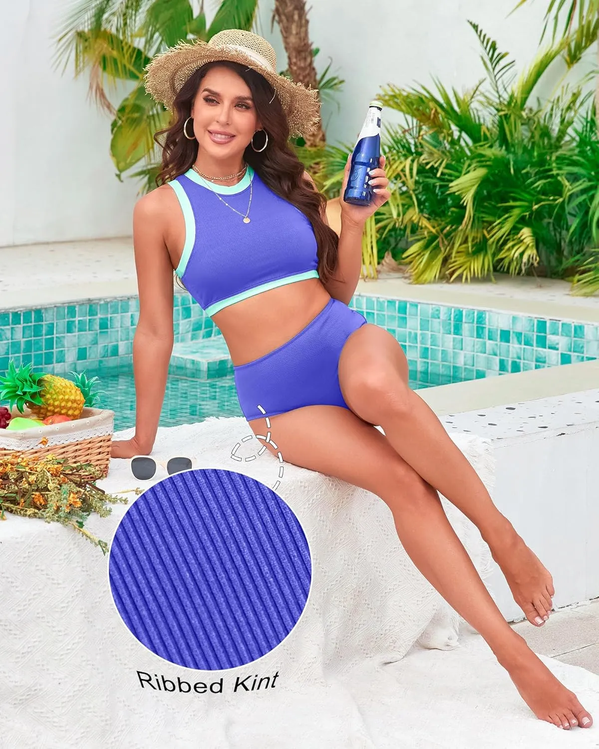 XUNYU Women High Waisted Bikini Set Ribbed 2 Piece Bestselling Swimsuit Tummy Control Bathing Suit for Teens Swim Suit 2025