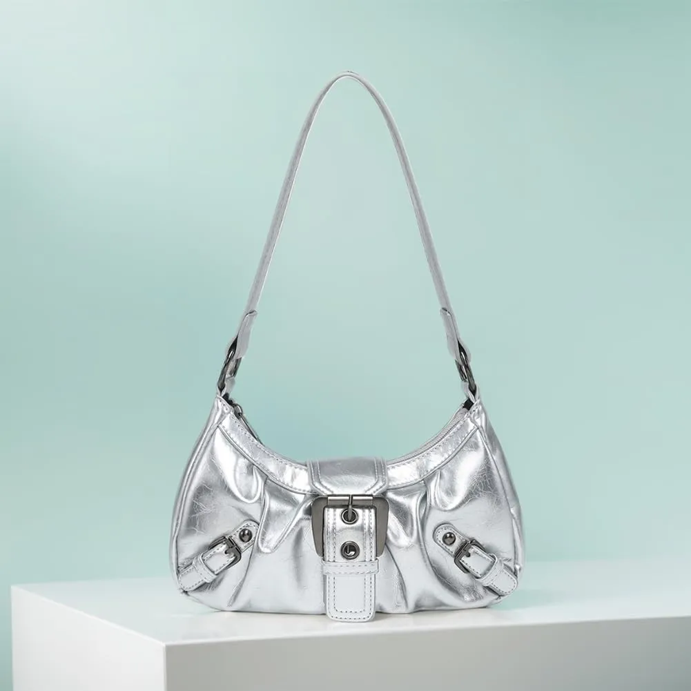 Y2k Purses for Women Small Crescent Shoulder Bag 90s Pu Leather Handbag Trendy Hobo Bag for Work