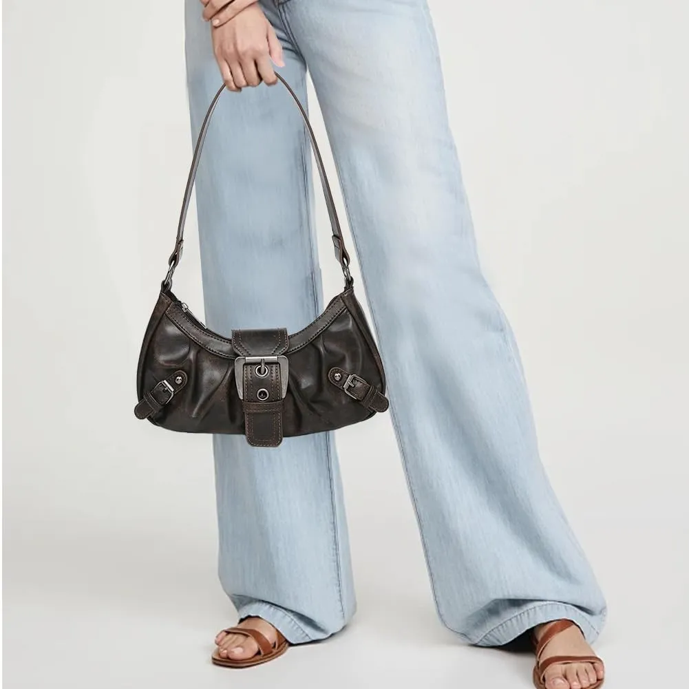 Y2k Purses for Women Small Crescent Shoulder Bag 90s Pu Leather Handbag Trendy Hobo Bag for Work