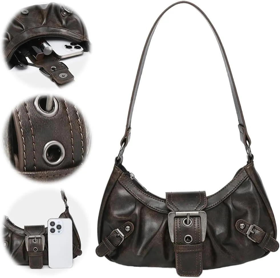 Y2k Purses for Women Small Crescent Shoulder Bag 90s Pu Leather Handbag Trendy Hobo Bag for Work