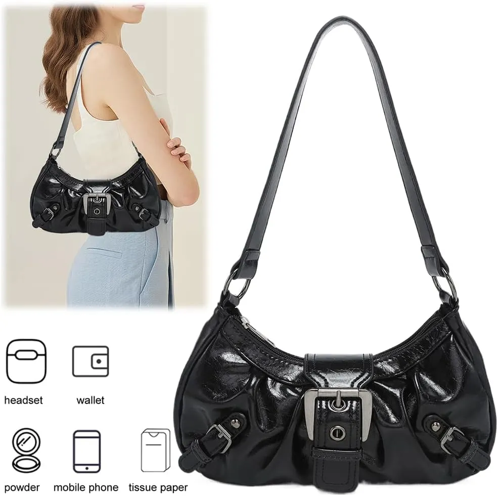 Y2k Purses for Women Small Crescent Shoulder Bag 90s Pu Leather Handbag Trendy Hobo Bag for Work