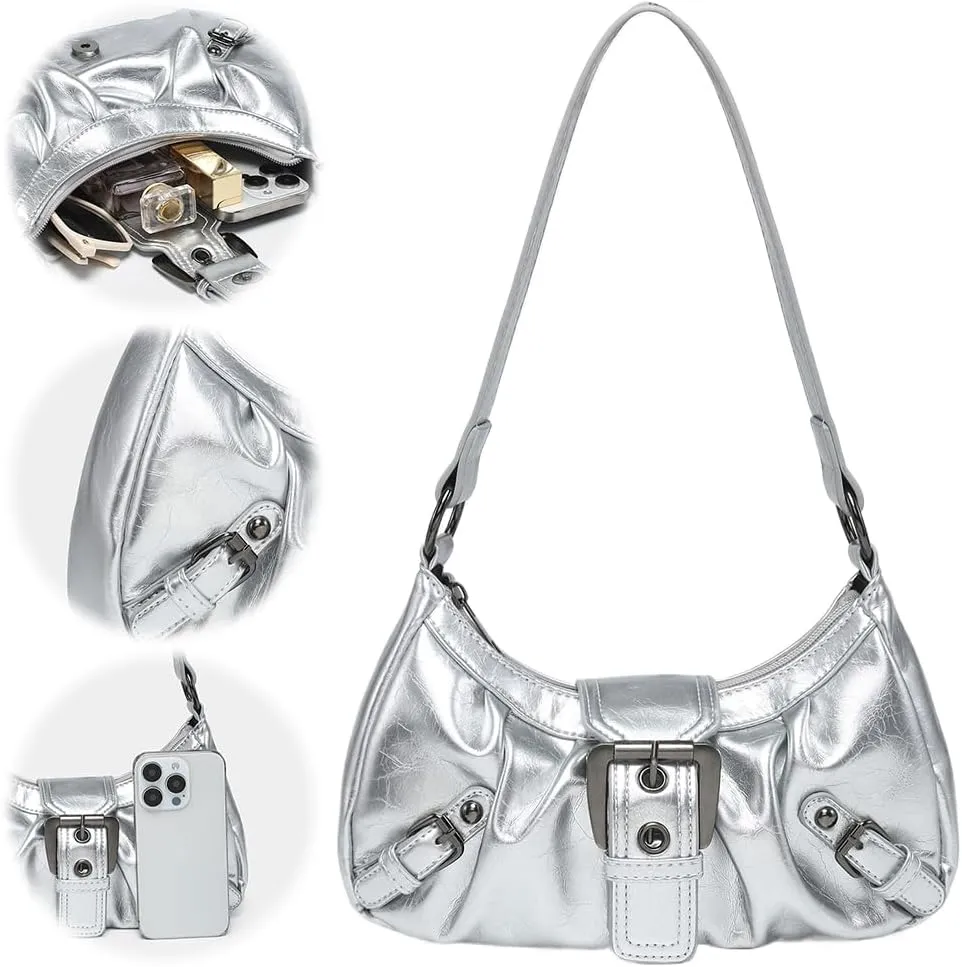 Y2k Purses for Women Small Crescent Shoulder Bag 90s Pu Leather Handbag Trendy Hobo Bag for Work
