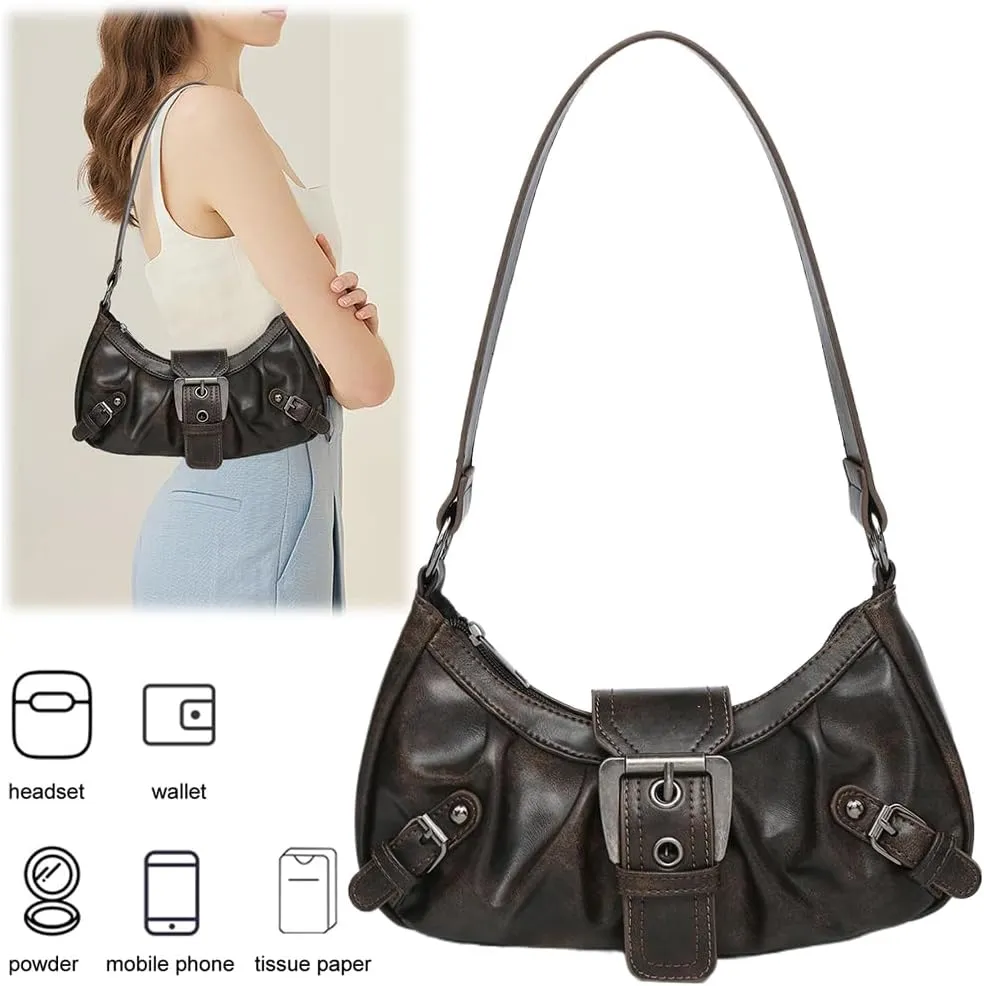 Y2k Purses for Women Small Crescent Shoulder Bag 90s Pu Leather Handbag Trendy Hobo Bag for Work