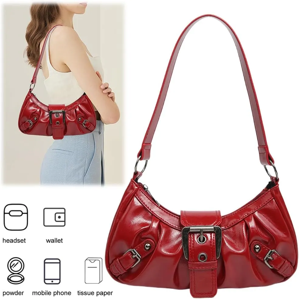 Y2k Purses for Women Small Crescent Shoulder Bag 90s Pu Leather Handbag Trendy Hobo Bag for Work