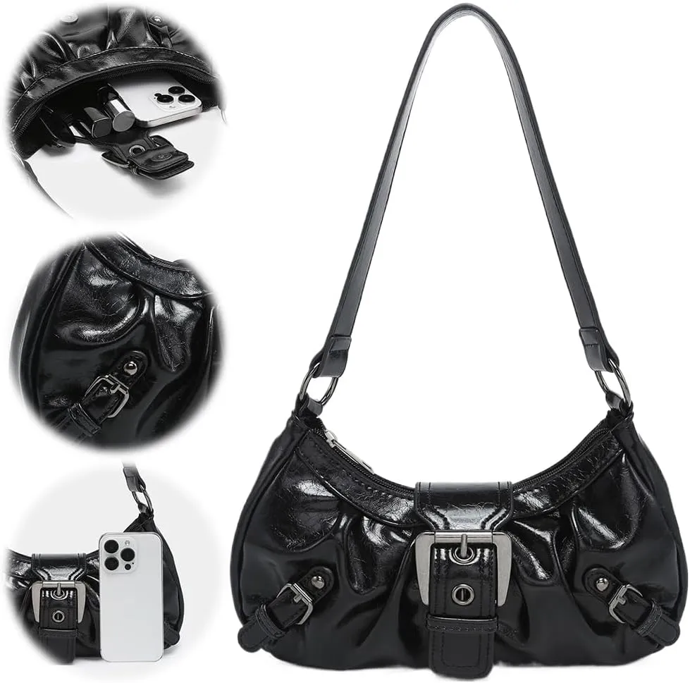 Y2k Purses for Women Small Crescent Shoulder Bag 90s Pu Leather Handbag Trendy Hobo Bag for Work