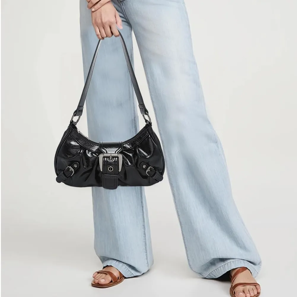 Y2k Purses for Women Small Crescent Shoulder Bag 90s Pu Leather Handbag Trendy Hobo Bag for Work