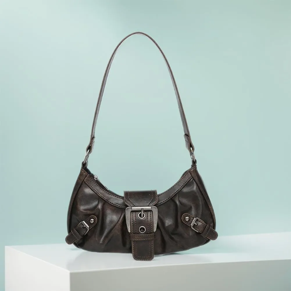 Y2k Purses for Women Small Crescent Shoulder Bag 90s Pu Leather Handbag Trendy Hobo Bag for Work