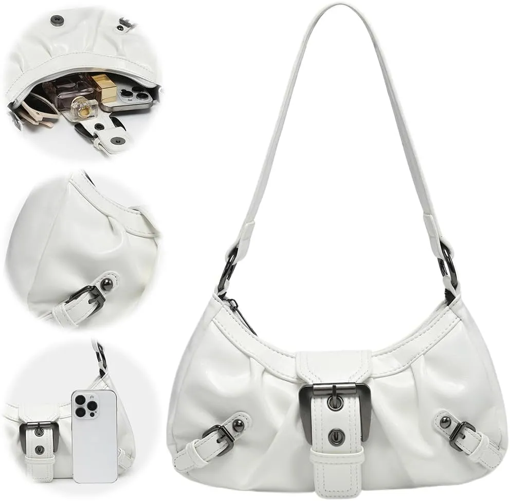 Y2k Purses for Women Small Crescent Shoulder Bag 90s Pu Leather Handbag Trendy Hobo Bag for Work