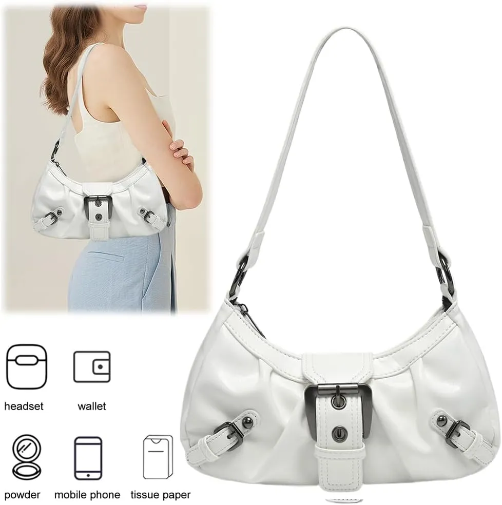 Y2k Purses for Women Small Crescent Shoulder Bag 90s Pu Leather Handbag Trendy Hobo Bag for Work