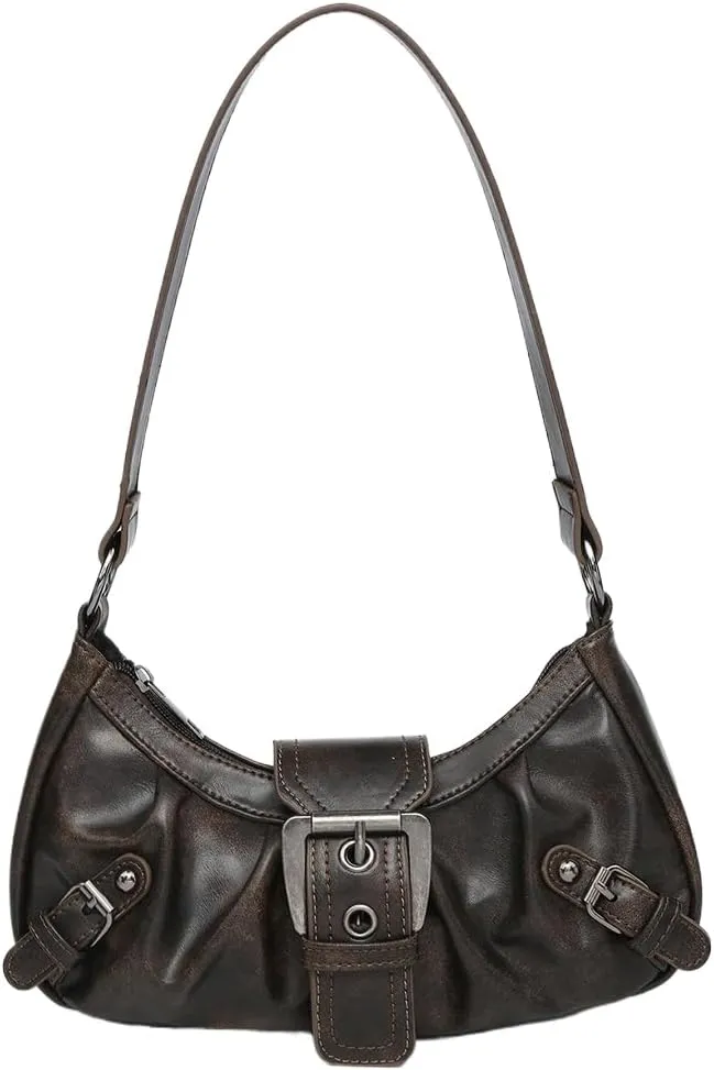 Y2k Purses for Women Small Crescent Shoulder Bag 90s Pu Leather Handbag Trendy Hobo Bag for Work