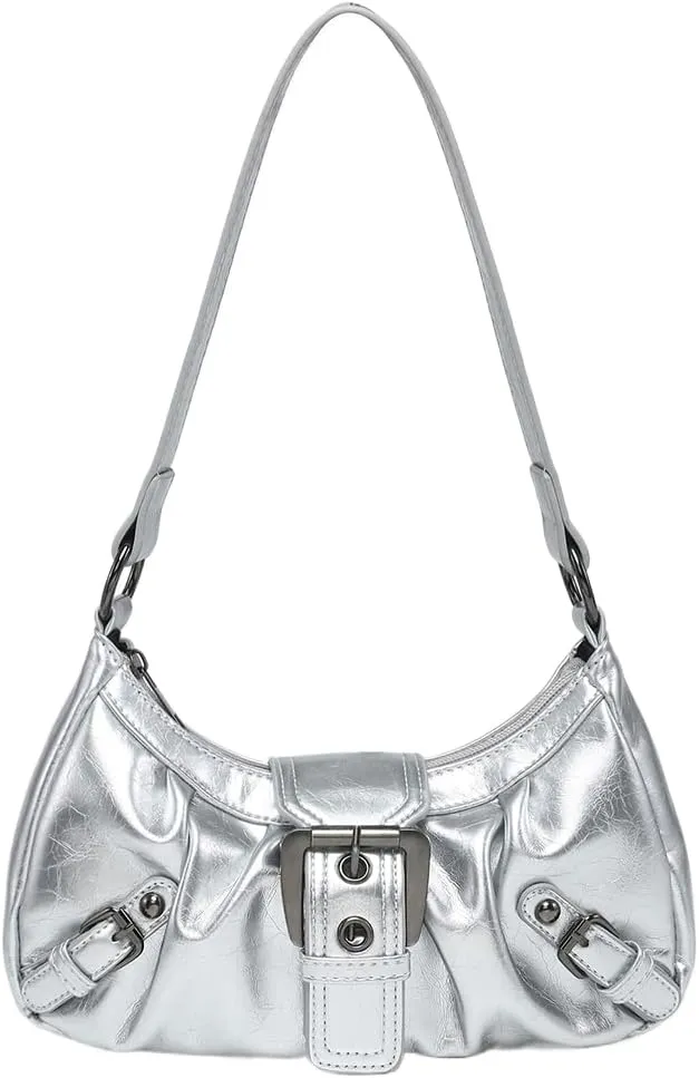 Y2k Purses for Women Small Crescent Shoulder Bag 90s Pu Leather Handbag Trendy Hobo Bag for Work