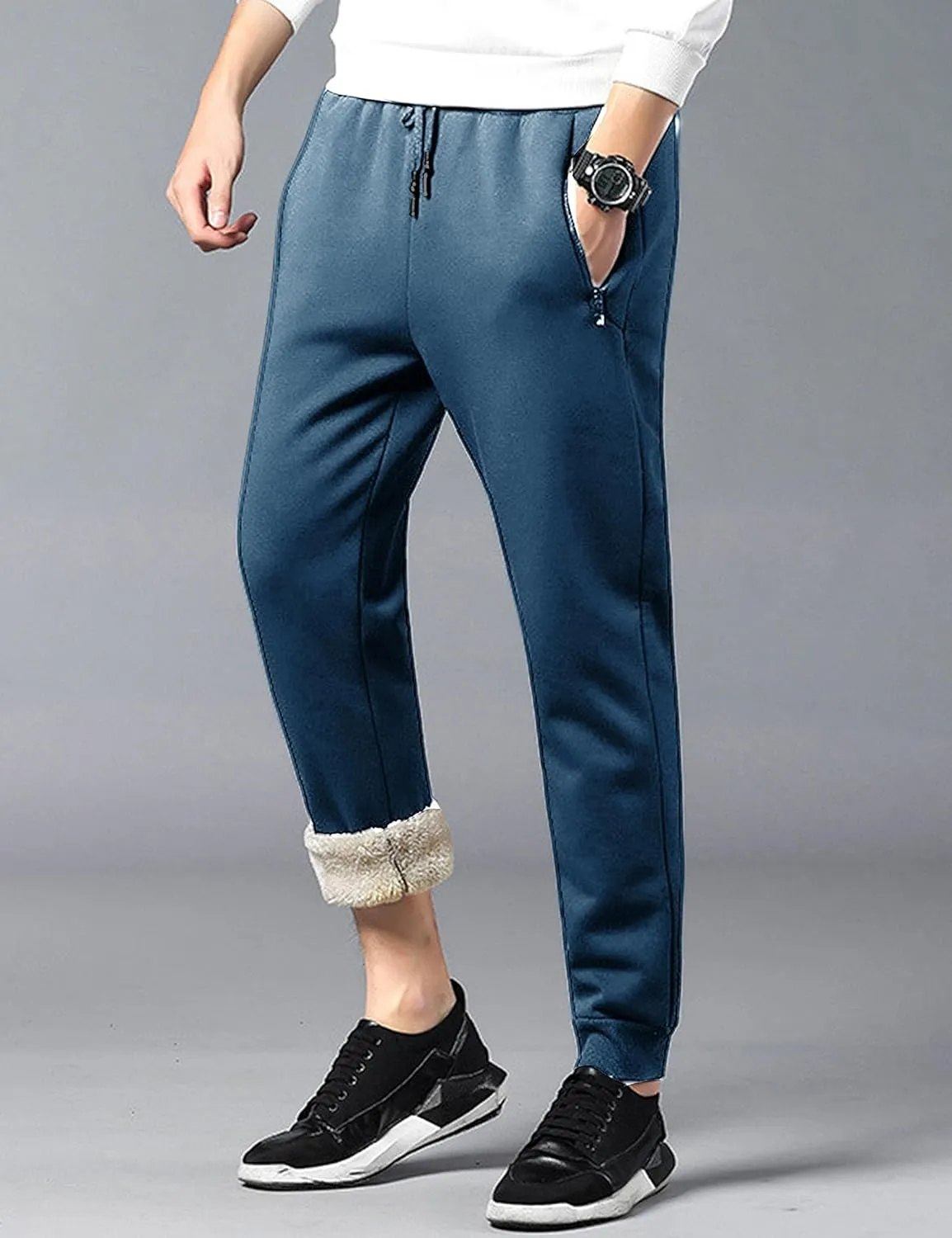 Yeokou Mens Winter Warm Sherpa Lined Active Thermal Jogger Fleece Sweatpants Pant