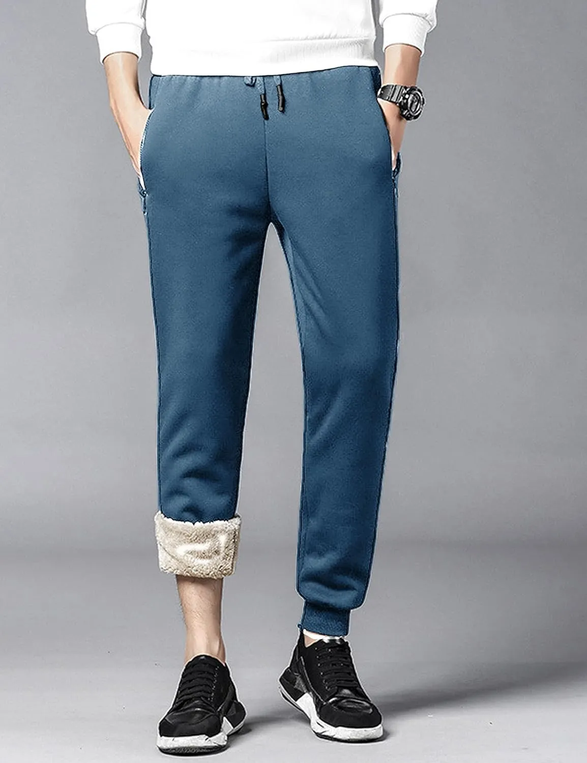 Yeokou Mens Winter Warm Sherpa Lined Active Thermal Jogger Fleece Sweatpants Pant