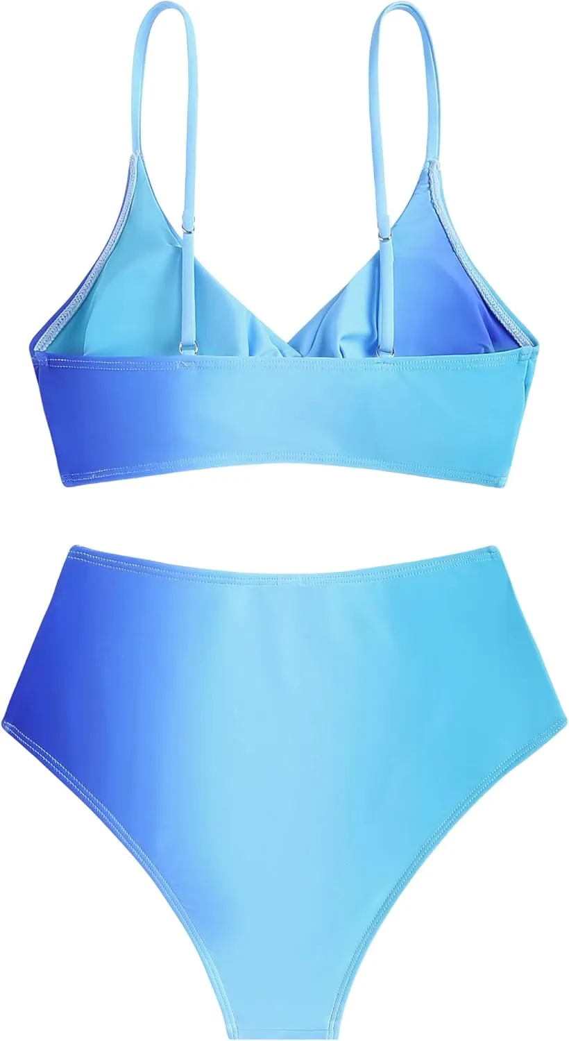 ZAFUL Women High Waisted Bikini Sets Two Piece Swimsuit Push Up Twist Front Ruched Bathing Suit
